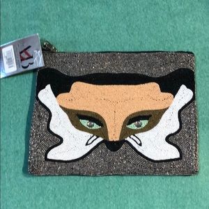 Beaded Fox Clutch 10” x 8”